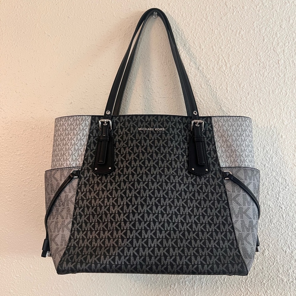 Michael Kors Black and Gray Monogram Tote